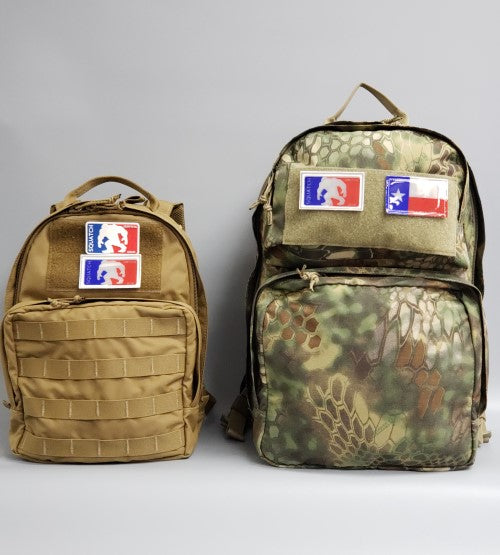 Coyote Squatch Survival Gear Night Howler backpack for outdoor adventures and everyday carry. Lightweight hiking daypack with multiple compartments, durable camping gear, and compact travel backpack for men and women. Perfect EDC backpack. Size comparison to a Squatch Survival Gear Mothman backpack