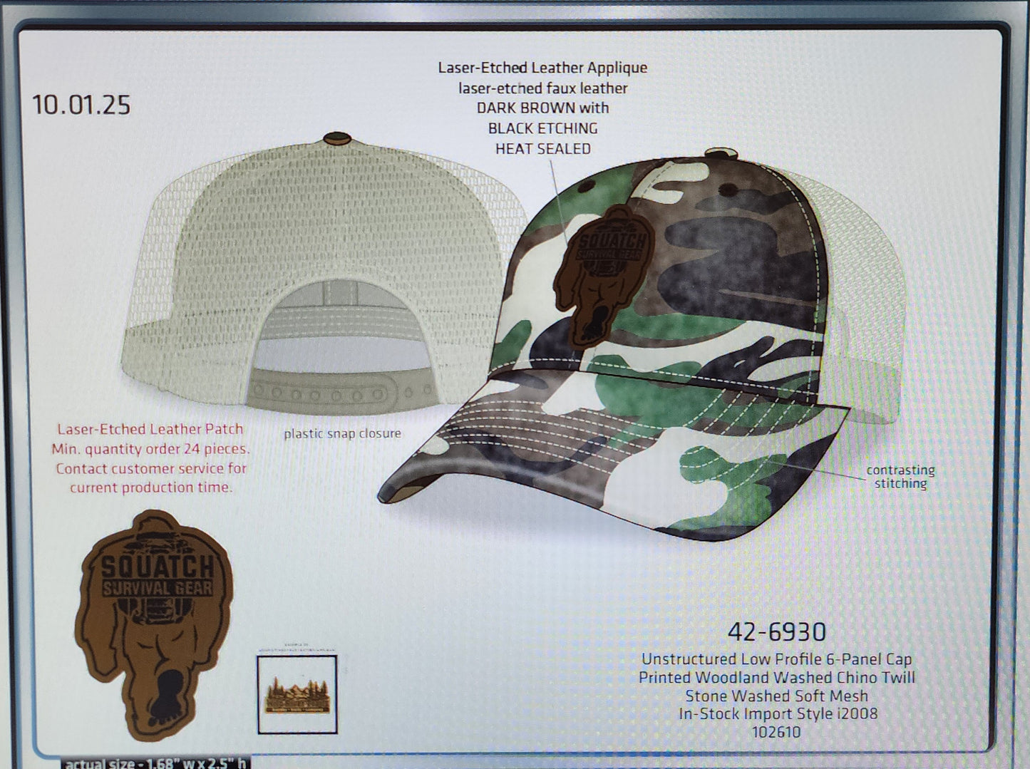 trucker hat bigfoot woodland camo sand