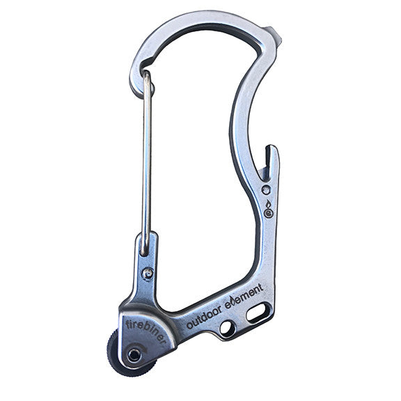 Silver firebiner - firebiner - carabiner - d-ring - fire starter - multi tool - survival tool - outdoor element - key chain