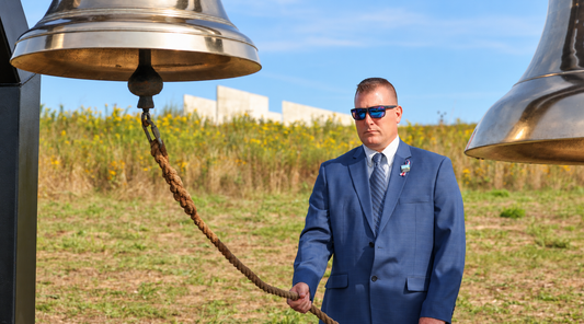 National Park Service staff member preparing the Bells of Remembrance at Flight 93 National Memorial for the September 11 observance.