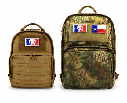 Two backpacks, one NIght Holwer and one camouflage Mothman, with size comparison