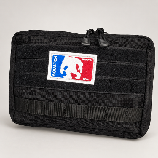 Front view of Made in USA Squatch Admin Pouch in black 1000D Cordura