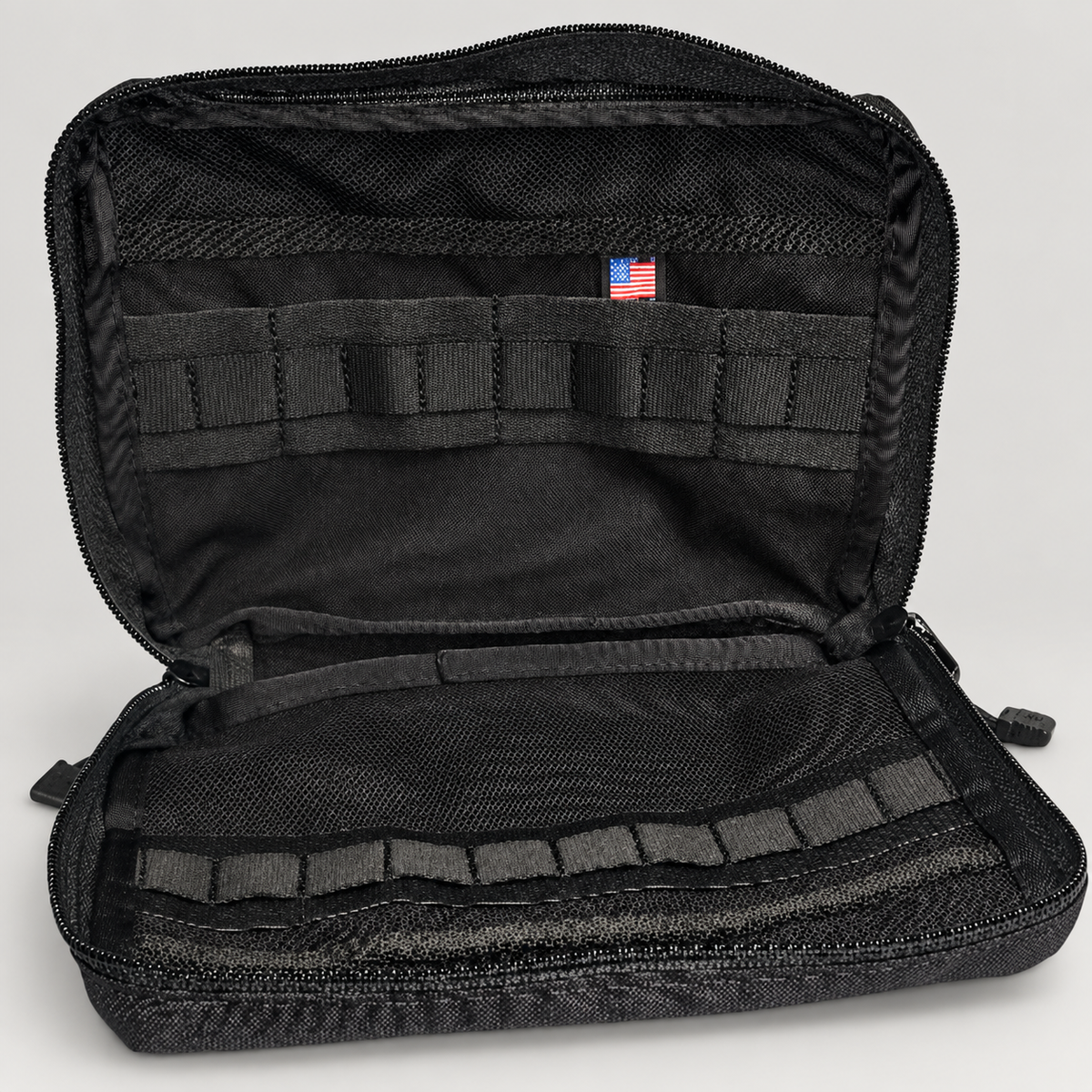Open Made in USA Admin Pouch showing internal organizer pockets