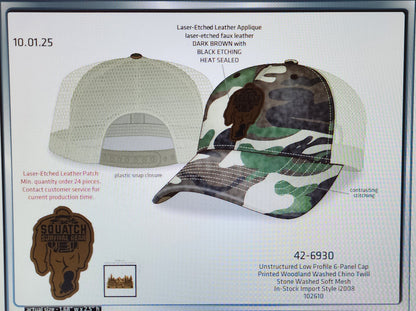 trucker hat bigfoot woodland camo sand