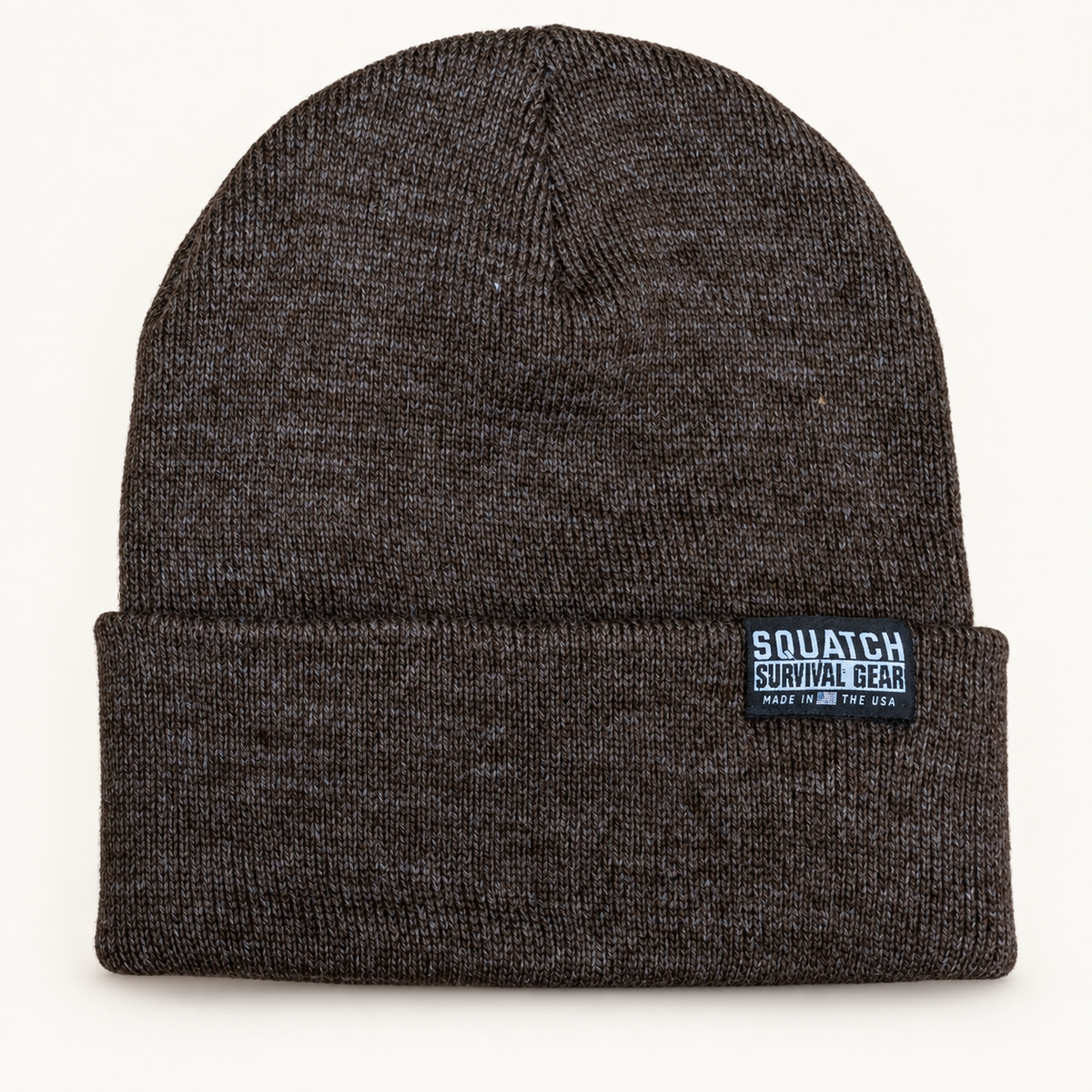 Heather brown Squatch Survival Gear beanie made in Minnesota, USA