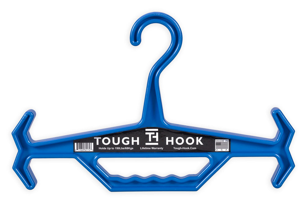 BLUE TOUGH HOOK HANGER - BODY ARMOR HANGER - PLATE HANGER - GEAR HANGER - KIT HANGER - SCUBA GEAR HANGER - WEIGHT VEST HANGER - GO BAG HANGER - BUG OUT BAG HANGER - heavy duty hanger - hanger - 