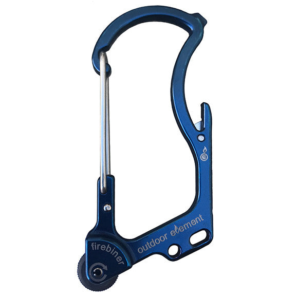 blue firebiner - Multi tool - survival tool - carabiner - firebiner - carabiner - d-ring - fire starter - multi tool - survival tool - outdoor element - key chain