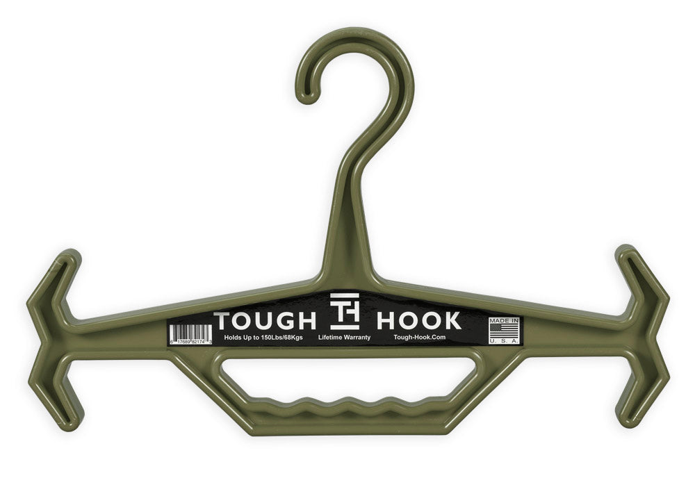 GREEN TOUGH HOOK HANGER - BODY ARMOR HANGER - PLATE HANGER - GEAR HANGER - KIT HANGER - SCUBA GEAR HANGER - WEIGHT VEST HANGER - GO BAG HANGER - BUG OUT BAG HANGER