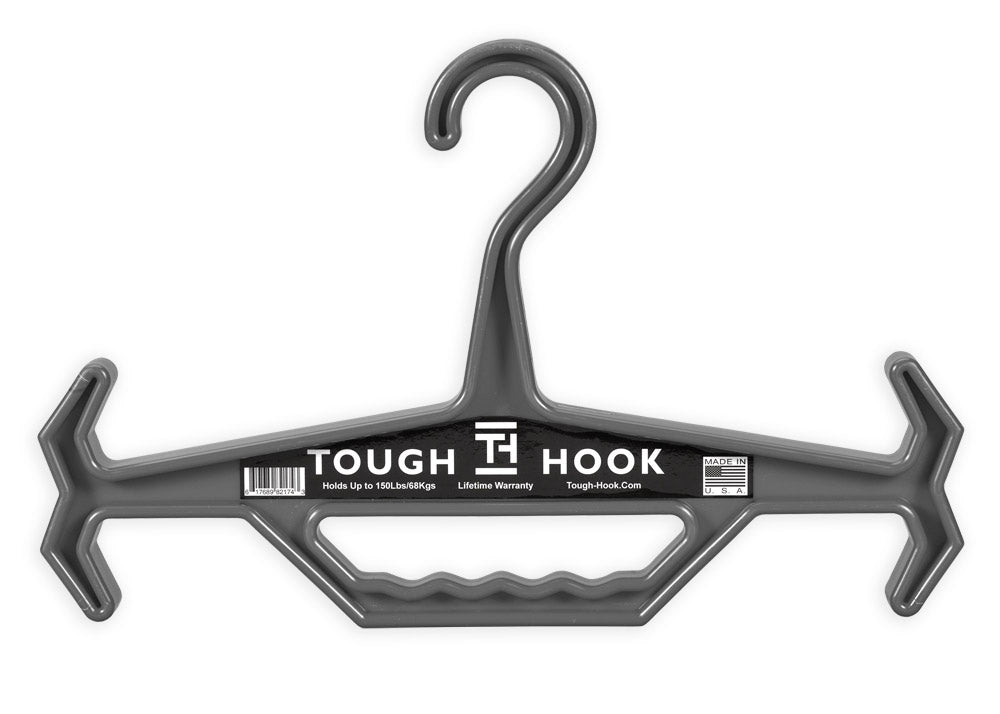 GREY TOUGH HOOK HANGER - BODY ARMOR HANGER - PLATE HANGER - GEAR HANGER - KIT HANGER - SCUBA GEAR HANGER - WEIGHT VEST HANGER - GO BAG HANGER - BUG OUT BAG HANGER