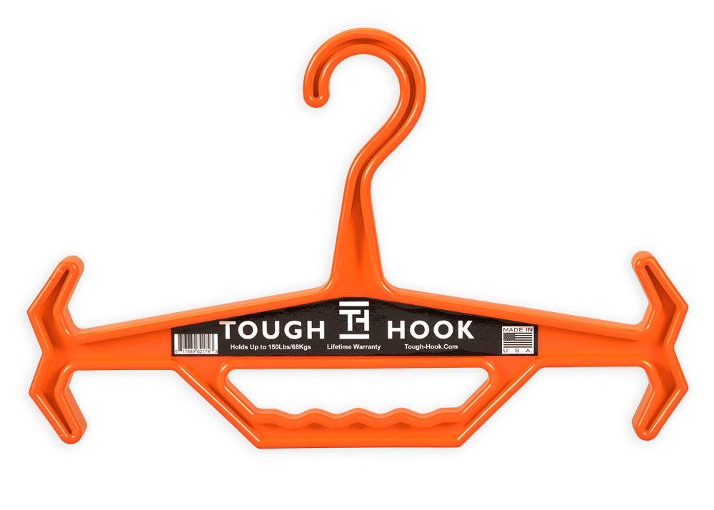 ORANGE TOUGH HOOK HANGER - BODY ARMOR HANGER - PLATE HANGER - GEAR HANGER - KIT HANGER - SCUBA GEAR HANGER - WEIGHT VEST HANGER - GO BAG HANGER - BUG OUT BAG HANGER