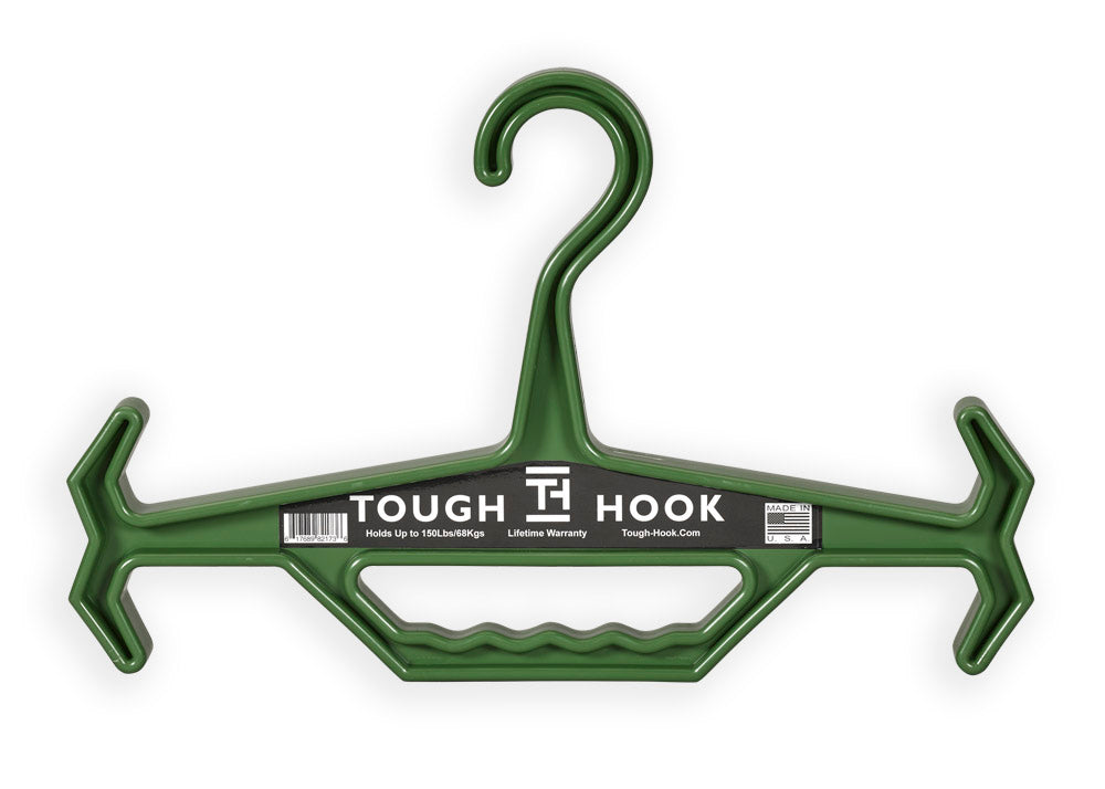 RANGER GREEN - TOUGH HOOK HANGER - BODY ARMOR HANGER - PLATE HANGER - GEAR HANGER - KIT HANGER - SCUBA GEAR HANGER - WEIGHT VEST HANGER - GO BAG HANGER - BUG OUT BAG HANGER