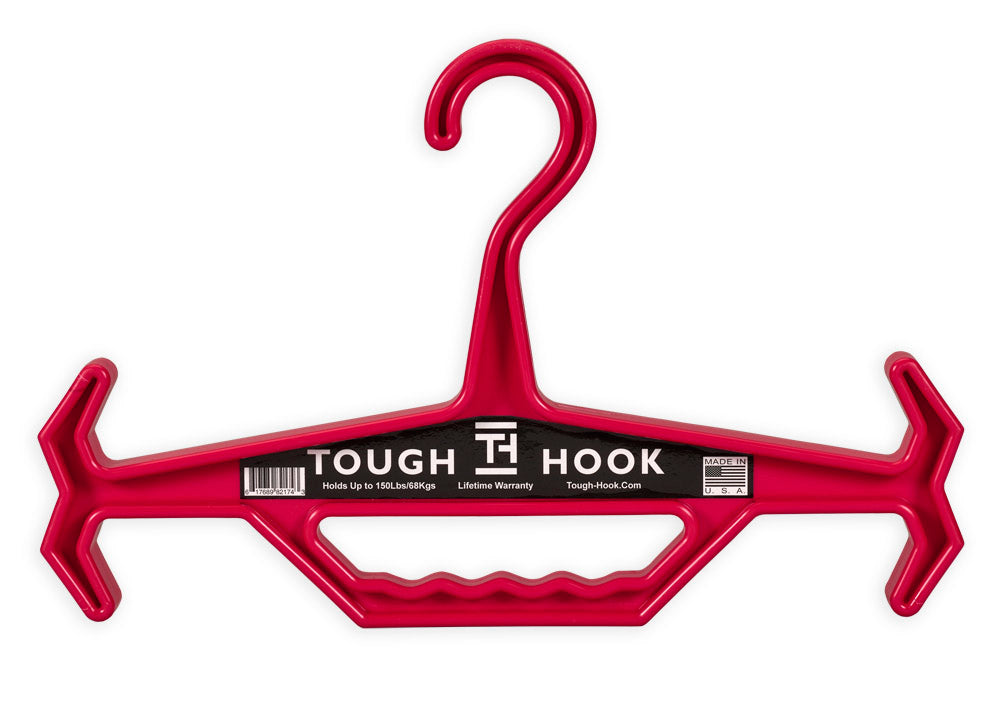 RED TOUGH HOOK HANGER - BODY ARMOR HANGER - PLATE HANGER - GEAR HANGER - KIT HANGER - SCUBA GEAR HANGER - WEIGHT VEST HANGER - GO BAG HANGER - BUG OUT BAG HANGER